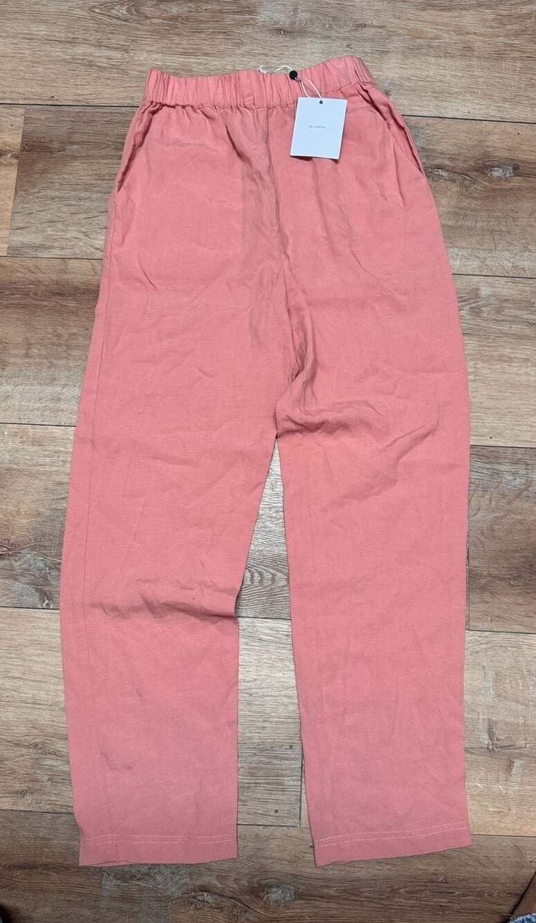 Penny Land L'Academie Tencel Linen Blend Elastic Waist Pants Pink Size XXS